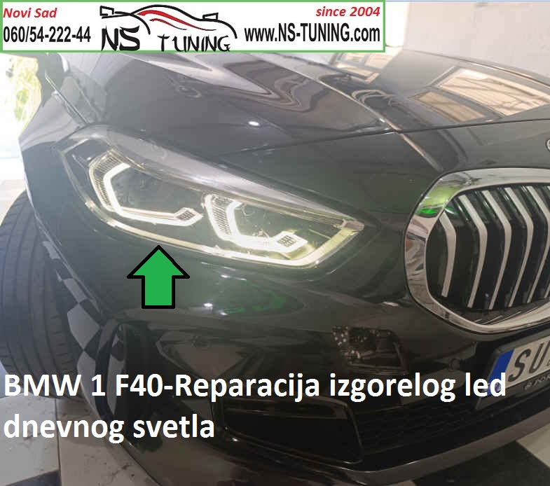 bmw 1 f40 2019 pozutelo led dnevno svetlo reparacija servis fara novi sad ns tuning